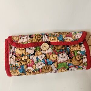 Handmade Quilted Teddy Bear Diaper Travel changing wood Button 100% cotton